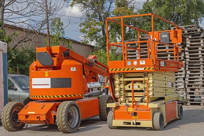 industrial forklift in use at a fully-stocked warehouse in Foley AL